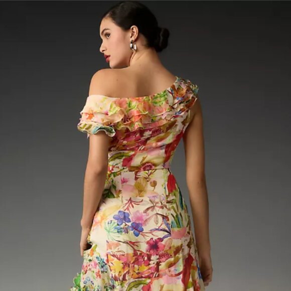 Brand New Mandira Wirk Asymmetrical Floral Midi Dress - Picture 7 of 11